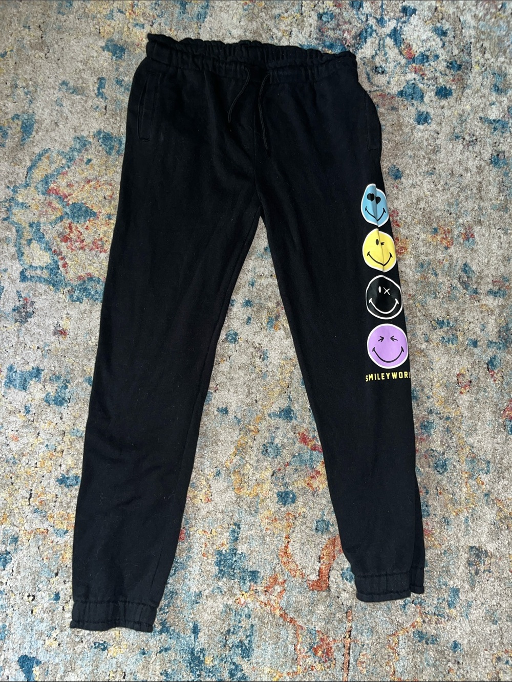 Black Kids Smiley Jogger Sweatpants